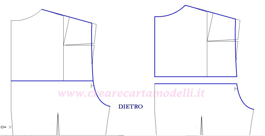 pince spalla corpino dietro, corpino su misura modellistica